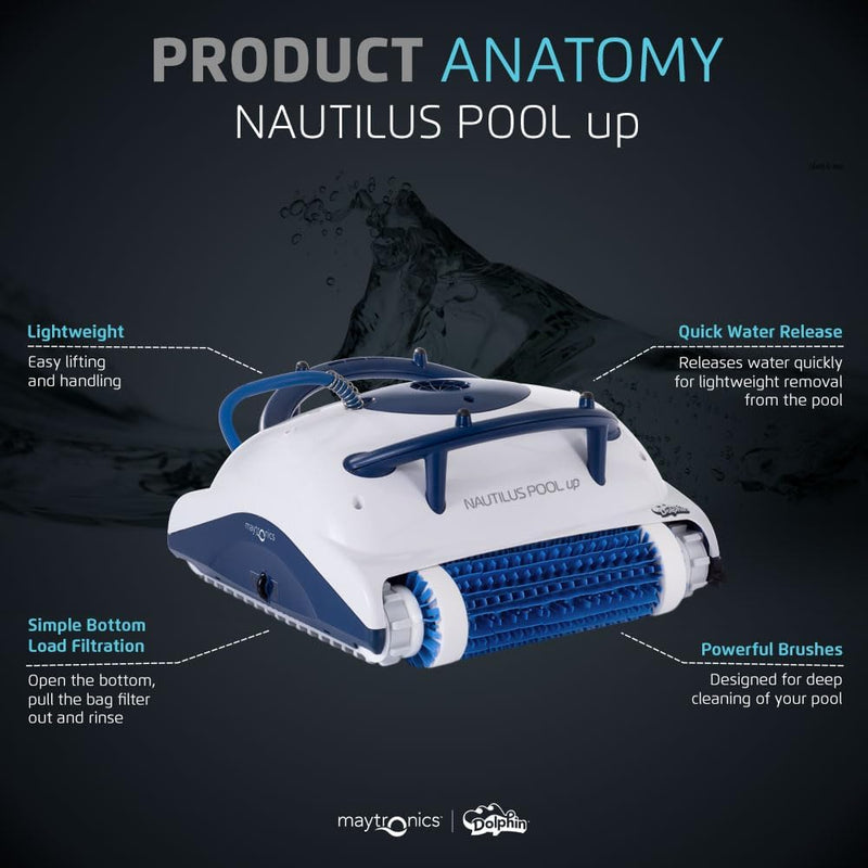 Dolphin Nautilus Pool-Up Robotic Pool Vacuum Cleaner up to 26 FT - Wall Climbing with Scrubber Brush