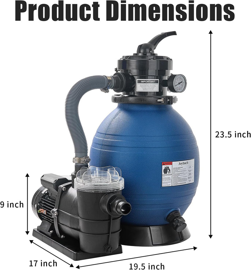 12 Inch Sand Pool Filter Pump, Sand Filter System 1/4 HP Pump High Flow 33 GPM 115V for Above Ground Swimming Pool Filter Sand with 4-Way Valve 250W Swimming Pool Pump