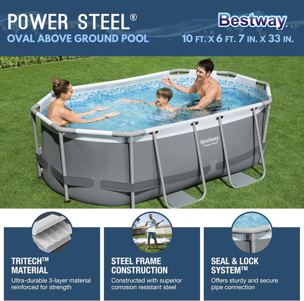 Bestway Oval Above Ground Pool Set (10' x 6'7" x 33")| Includes Filter Pump & ChemConnect Dispenser